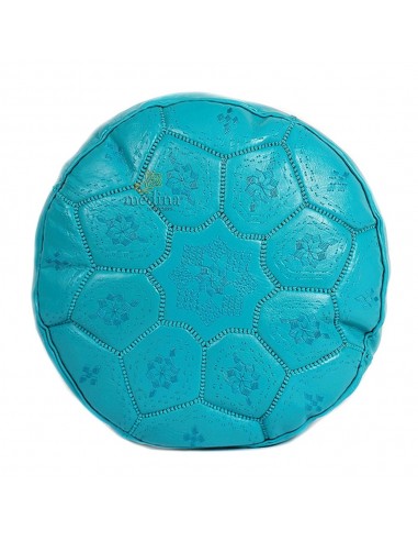 Pouf Nejma en cuir turquoise pouf marocain en cuir veritable fait main