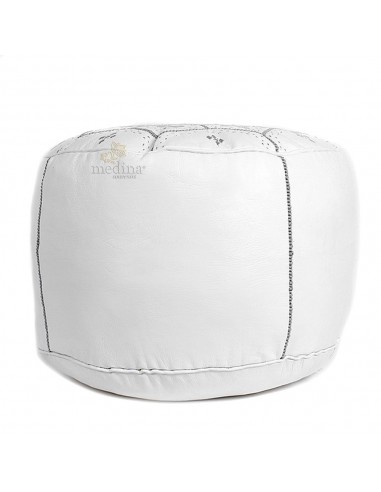 Pouf Nejma en cuir blanc pouf marocain en cuir veritable fait main