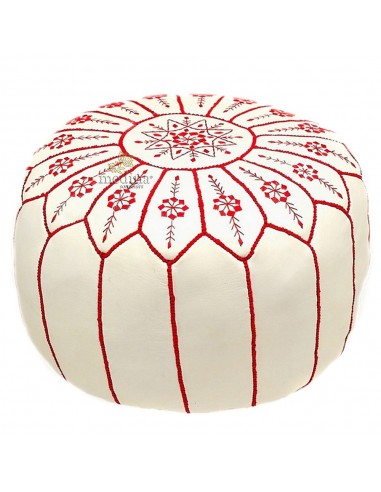 Pouf design cuir marocain Blanc et Fushia pouf en cuir veritable fait main