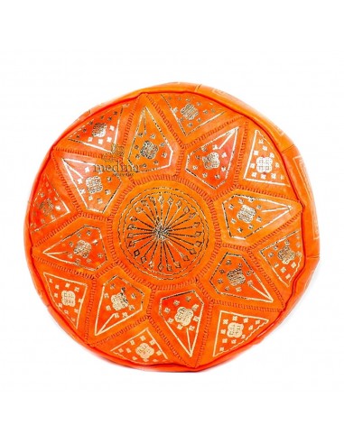 Pouf fassi en cuir cuir orange pouf...