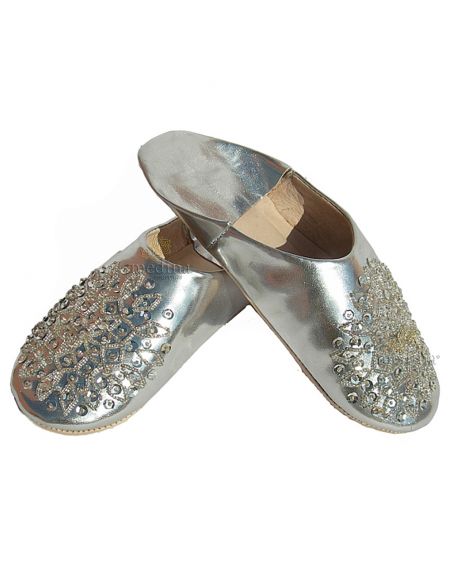 Babouche paillettes brodes babouche Femme modle Galia argent
