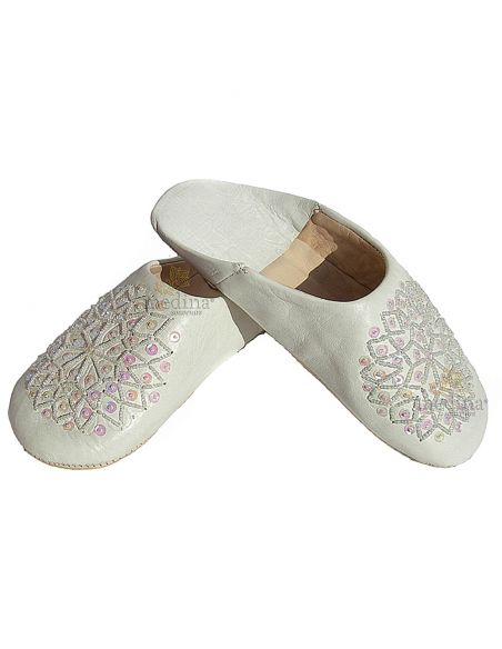 Babouche paillettes brodes babouche Femme modle Galia blanche