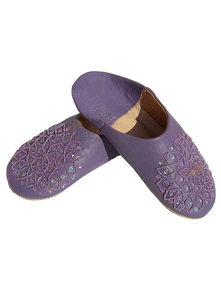 Babouche paillettes brodes babouche Femme modle Galia lavande