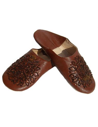 Babouche paillettes brodes babouche Femme modle Galia marron