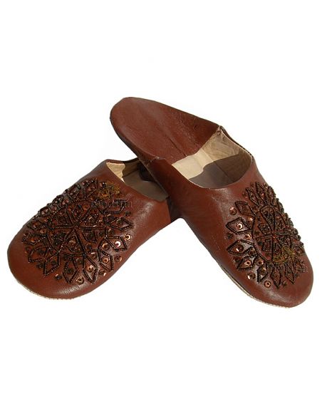 Babouche paillettes brodes babouche Femme modle Galia marron