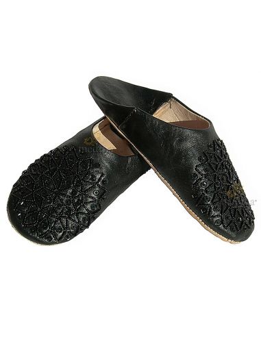 Babouche paillettes brodes babouche Femme modle Galia noir
