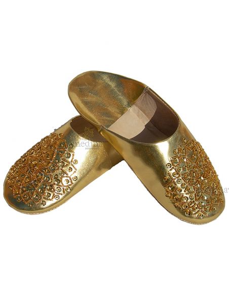 Babouche paillettes brodes babouche Femme modle Galia or