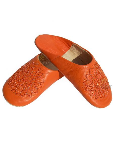 Babouche paillettes brodes babouche Femme modle Galia orange
