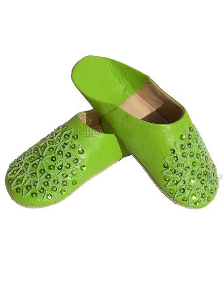 Babouche paillettes brodes babouche Femme modle Galia pistache