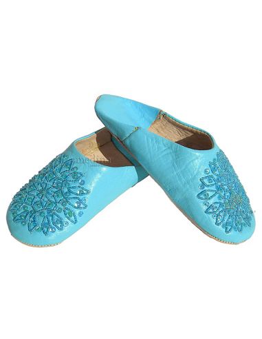 Babouche paillettes brodes babouche Femme modle Galia bleu ciel