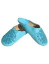 Babouche paillettes brodes babouche Femme modle Galia bleu ciel